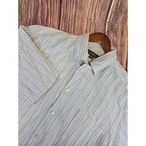 Ermenegildo Zegna Linen Shirt Mens XL Blue Striped Short Sleeve Button  Italy